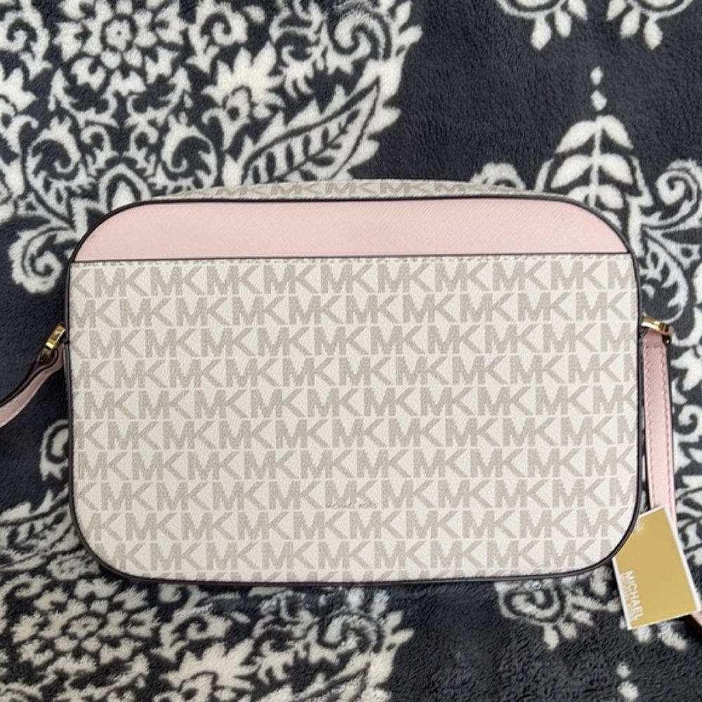 Michael Kors Jet Set Item Large East West Zip Chain Crossbody Powder Blush Multi - Picture 6 of 16